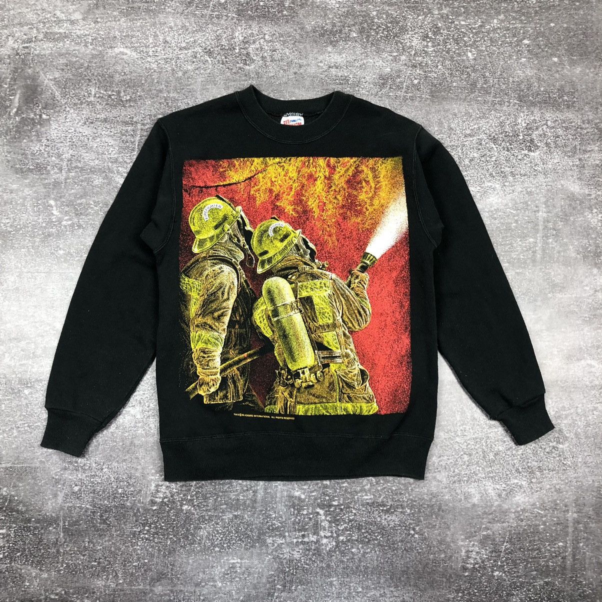 Hanes Vintage 90s Hanes Fire Fighters Blackbird International USA Size US S / EU 44-46 / 1 - 1 Thumbnail