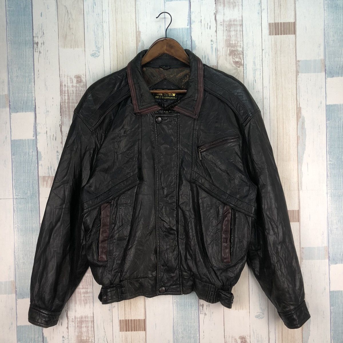 免税物品 【VINTAGE】WIND ARMOR LEATHER JACKET 黒 茶芯 | cafr