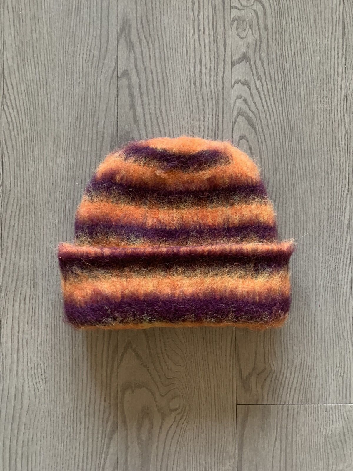 Brain Dead Brain Dead Boxy Stripe Knit Mohair Beanie Hat Orange