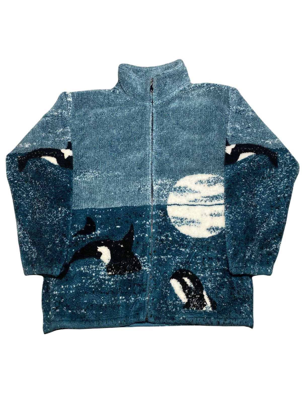 Vintage Orca Whale All Over Print Fleece Jacket