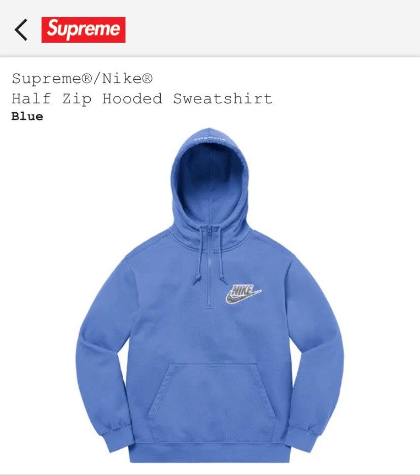 Nike × Supreme Supreme Nike Half Zip Hoodie Blue Medium | Grailed