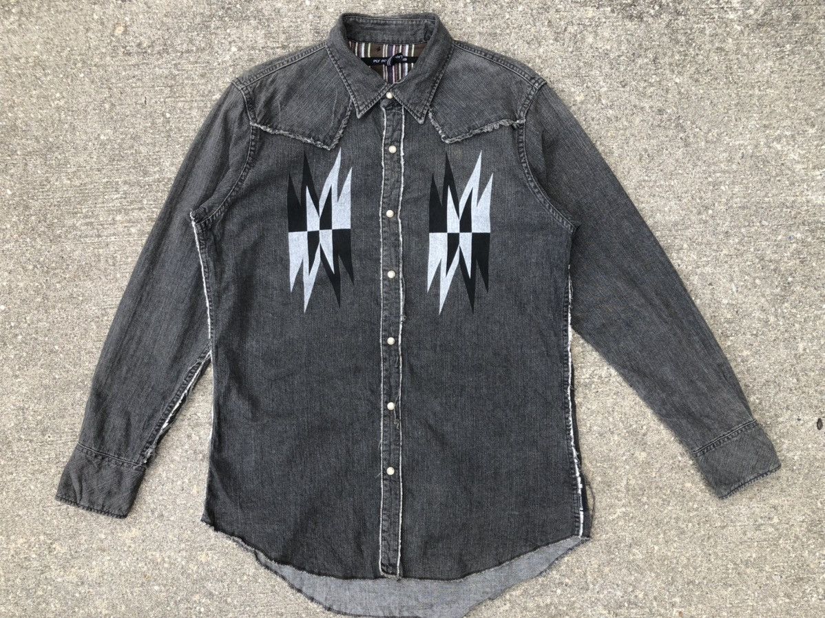 Vintage Ply Formeworks Japan Navajo Distressed Denim Western Shirt Size US L / EU 52-54 / 3 - 1 Thumbnail