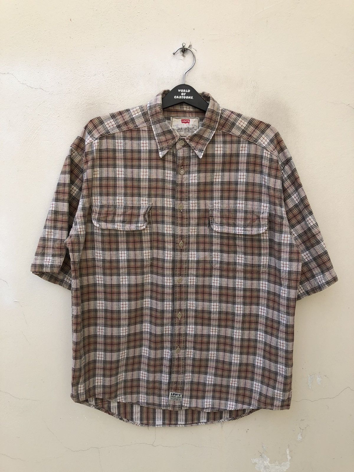 Levi's VTG 90s Levi’s Checks Short Sleeve Oversized Flannel Shirt Size US L / EU 52-54 / 3 - 3 Thumbnail