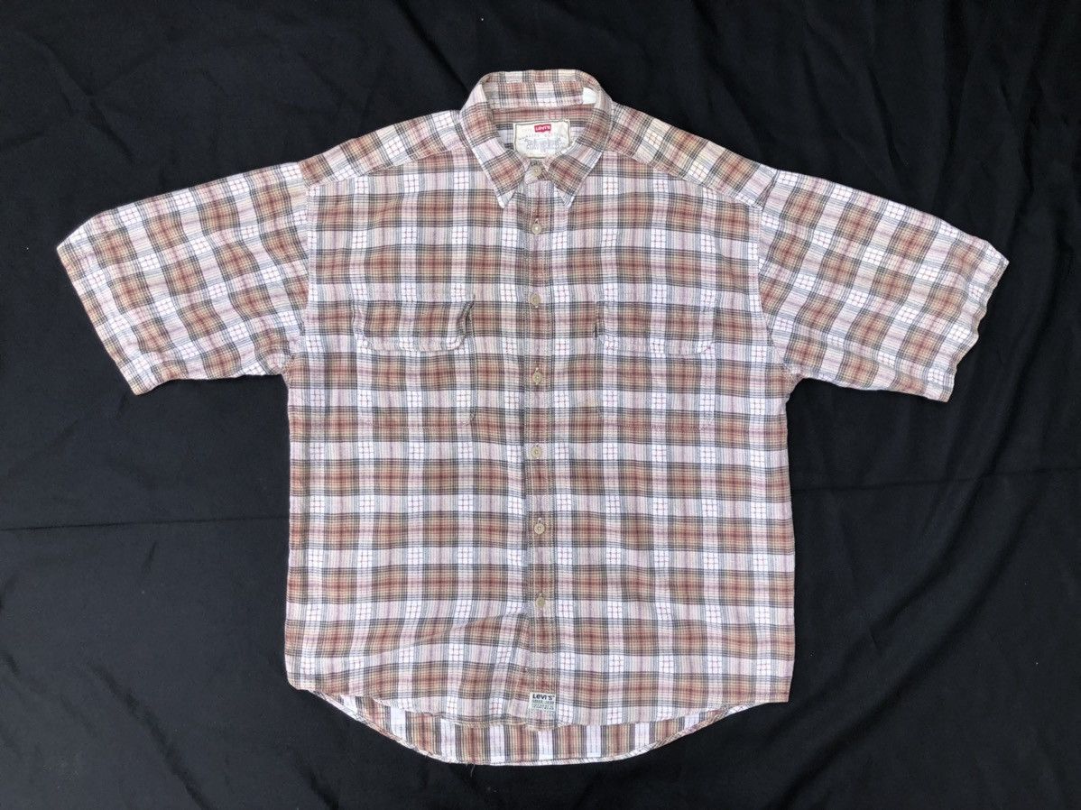 Levi's VTG 90s Levi’s Checks Short Sleeve Oversized Flannel Shirt Size US L / EU 52-54 / 3 - 1 Thumbnail