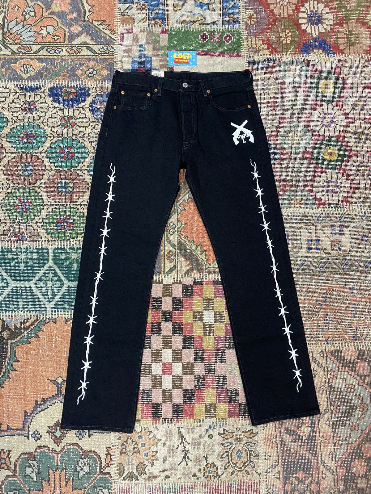 Warren Lotas Warren Lotas Levis 501 Logo Barbed Wire Black Denim Jeans Size US 32 / EU 48 - 1 Thumbnail