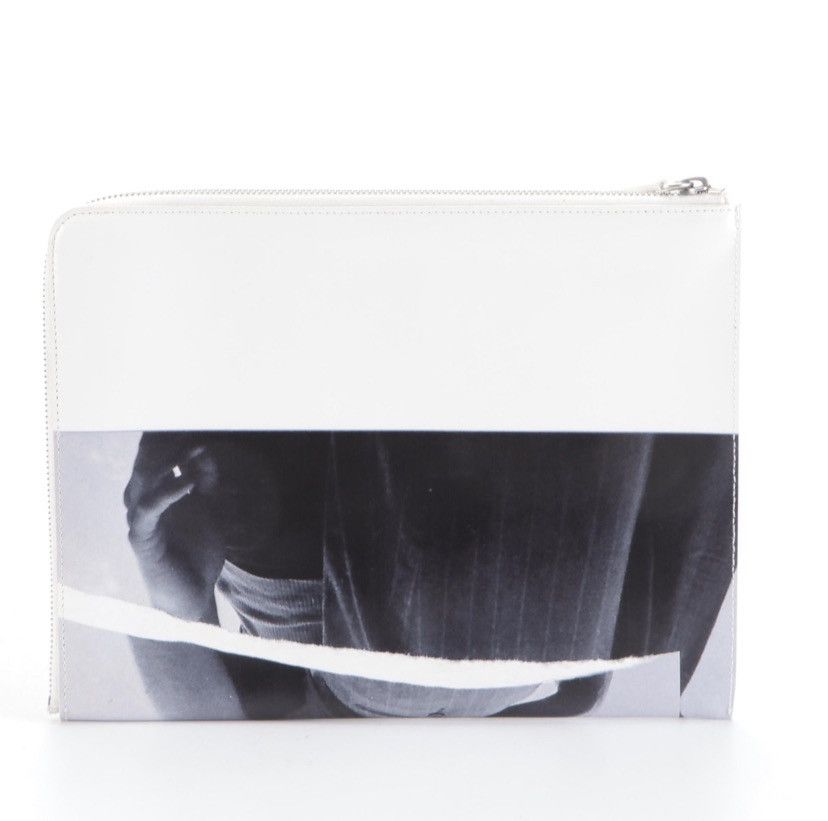 Jil Sander × Raf Simons Archive Graphic Print Zip Pouch in White Smooth Leather Size ONE SIZE - 3 Thumbnail