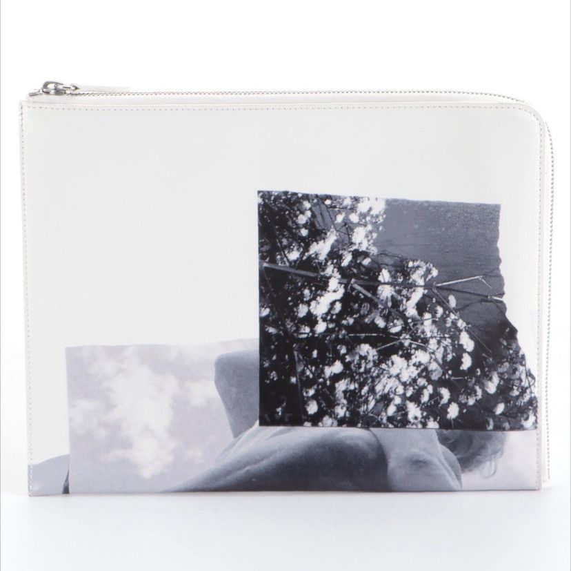 Jil Sander × Raf Simons Archive Graphic Print Zip Pouch in White Smooth Leather Size ONE SIZE - 1 Thumbnail