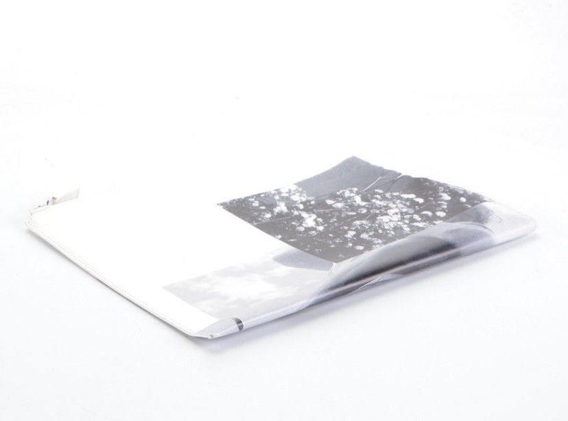 Jil Sander × Raf Simons Archive Graphic Print Zip Pouch in White Smooth Leather Size ONE SIZE - 4 Thumbnail