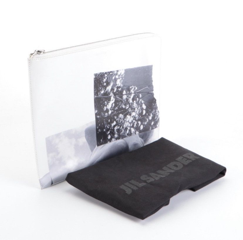 Jil Sander × Raf Simons Archive Graphic Print Zip Pouch in White Smooth Leather Size ONE SIZE - 2 Thumbnail