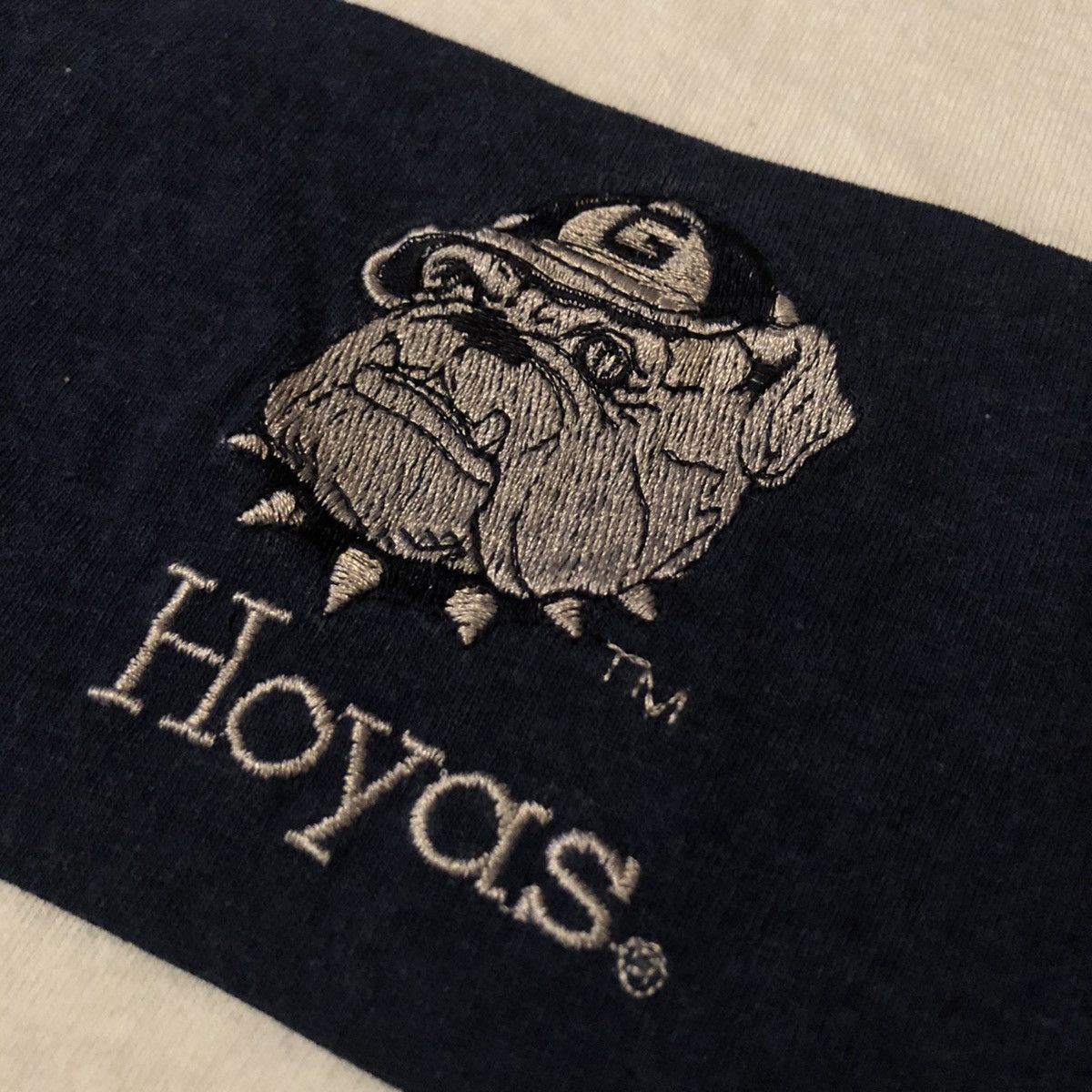 Vintage Vintage 1990s Georgetown Hoyas Bulldogs Stripe TShirt Hoodie Size US L / EU 52-54 / 3 - 4 Thumbnail