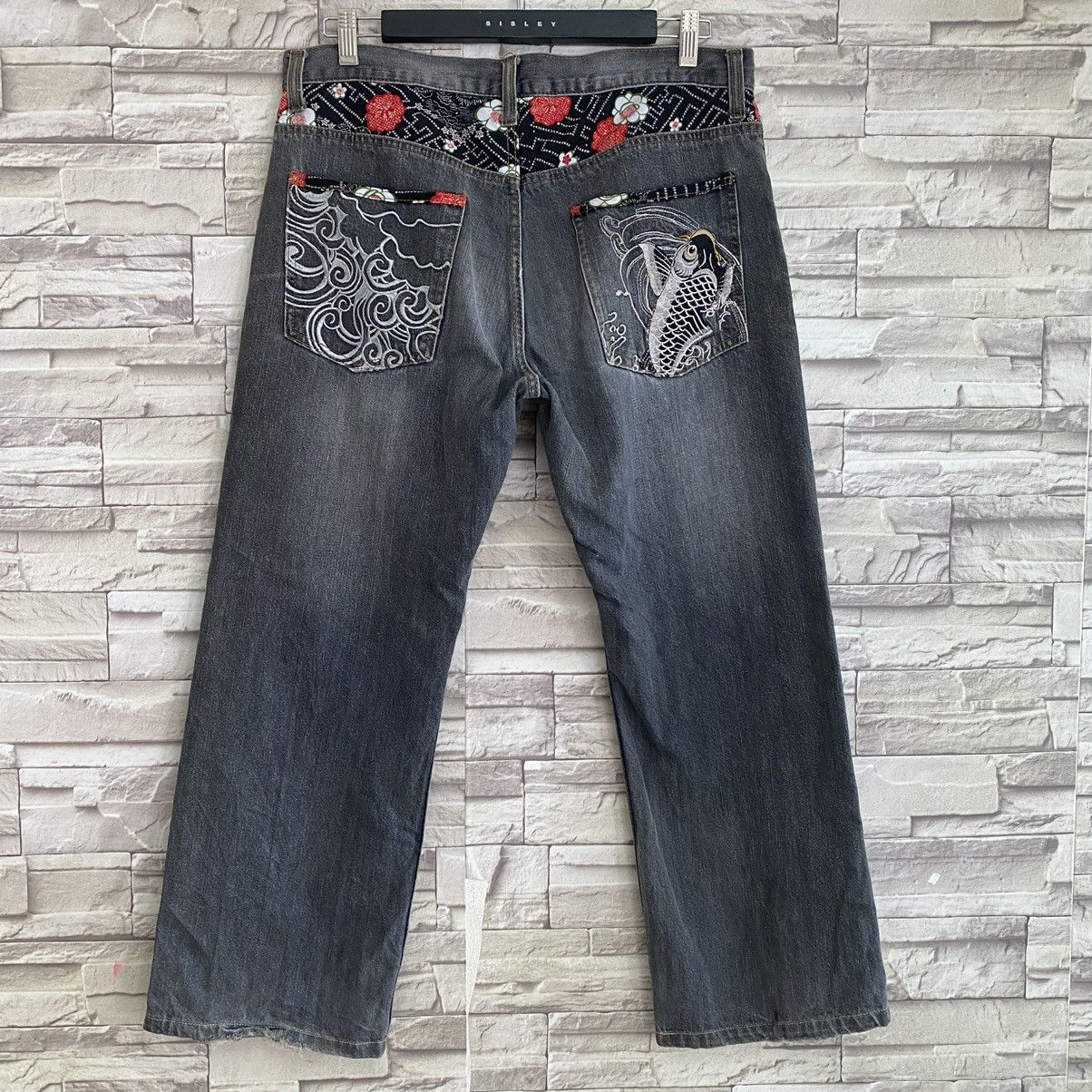 Karakuri Tamashii Japanese Traditional Denim Embroidery Fish Koi Cropped Jeans Size US 36 / EU 52 - 9 Thumbnail