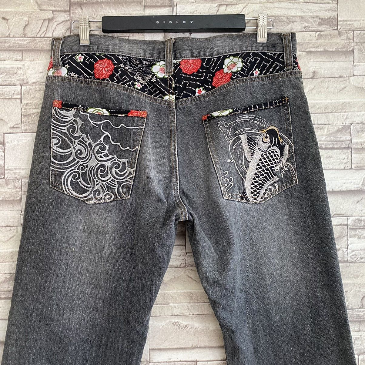 Karakuri Tamashii Japanese Traditional Denim Embroidery Fish Koi Cropped Jeans Size US 36 / EU 52 - 10 Thumbnail
