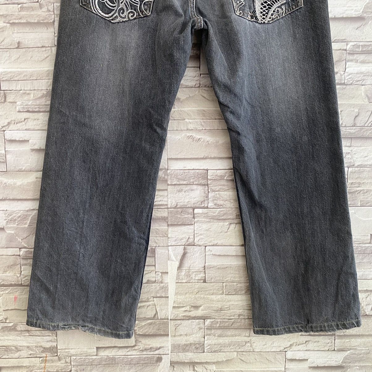 Karakuri Tamashii Japanese Traditional Denim Embroidery Fish Koi Cropped Jeans Size US 36 / EU 52 - 11 Thumbnail