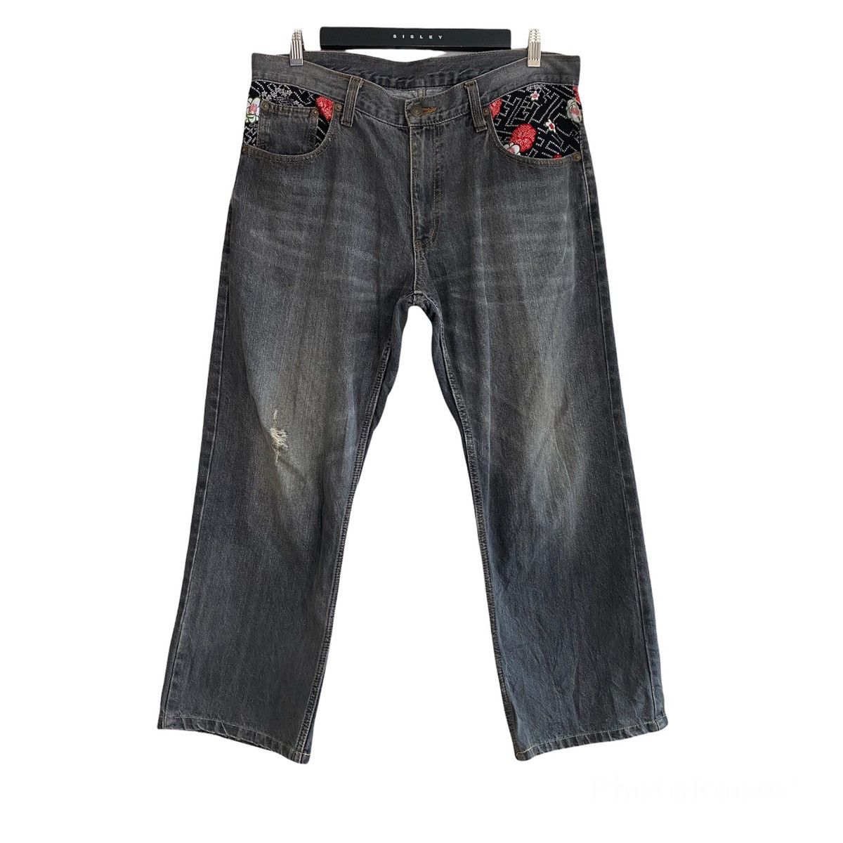 Karakuri Tamashii Japanese Traditional Denim Embroidery Fish Koi Cropped Jeans Size US 36 / EU 52 - 2 Thumbnail