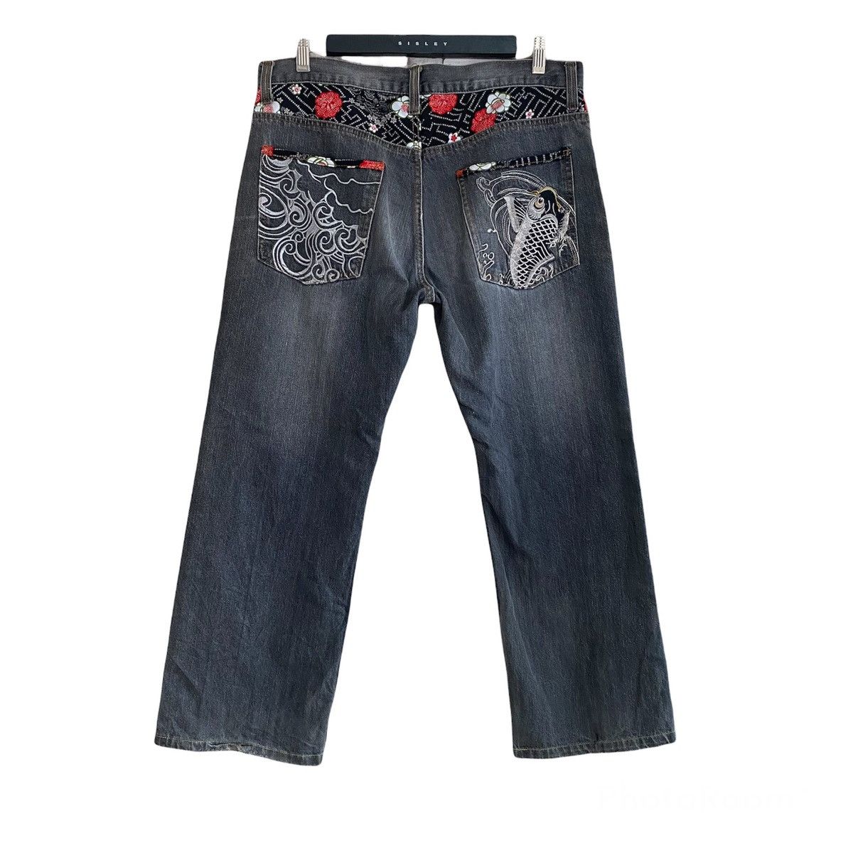 Karakuri Tamashii Japanese Traditional Denim Embroidery Fish Koi Cropped Jeans Size US 36 / EU 52 - 1 Thumbnail
