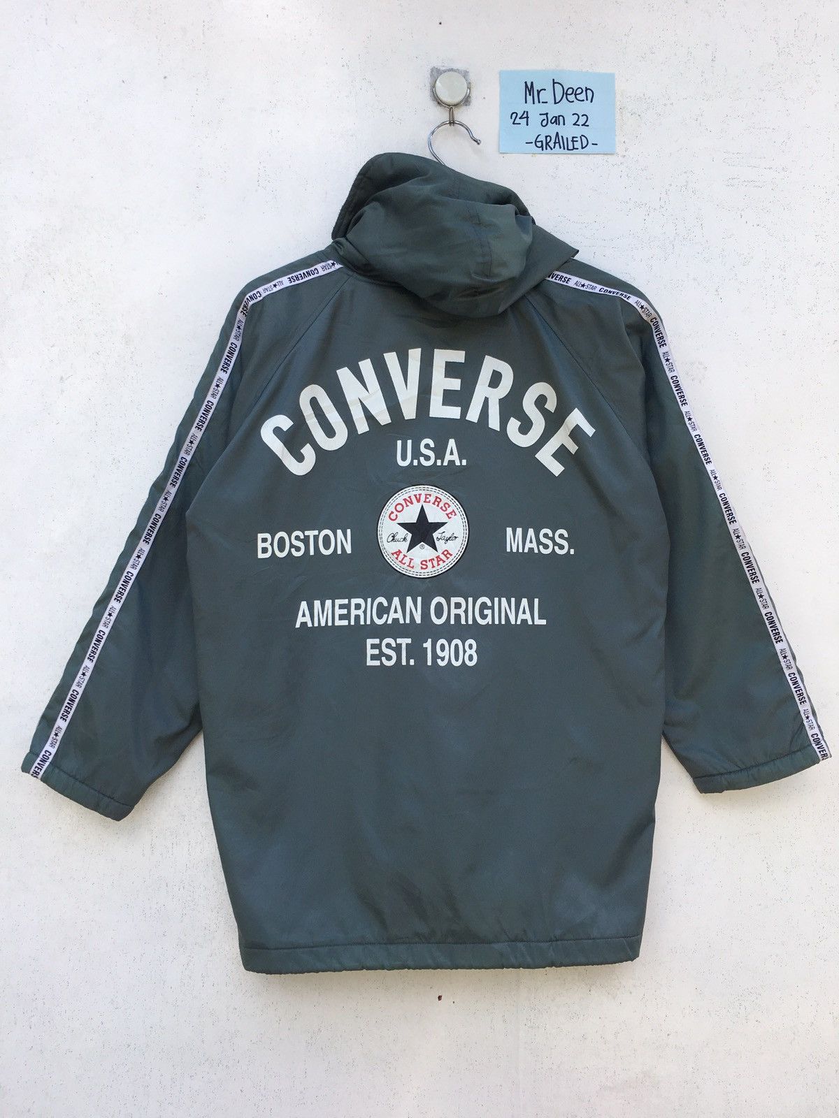 image of Converse Windbreaker Hoodie Big Logo in Grey, Men's (Size Large)