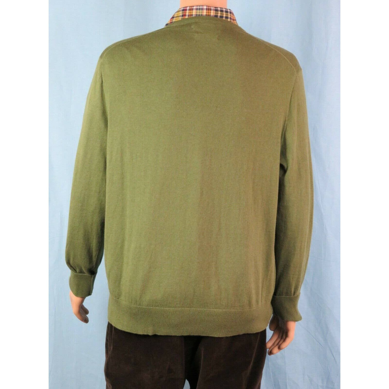 GREEN COTTON CASHMERE LONG SLEEVE V NECK PULLOVER XL