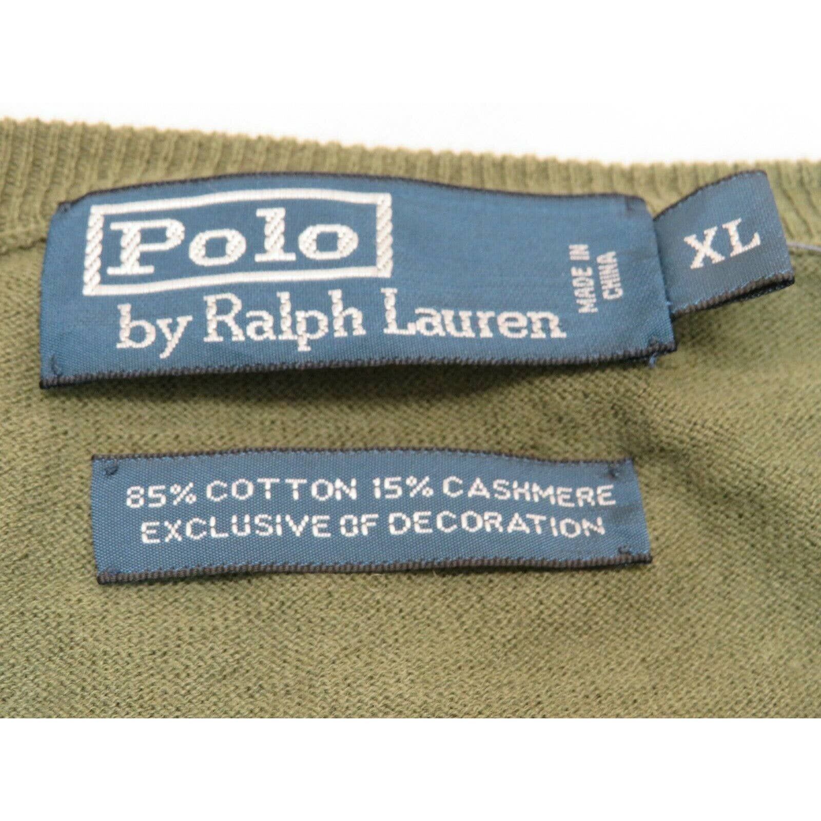 GREEN COTTON CASHMERE LONG SLEEVE V NECK PULLOVER XL