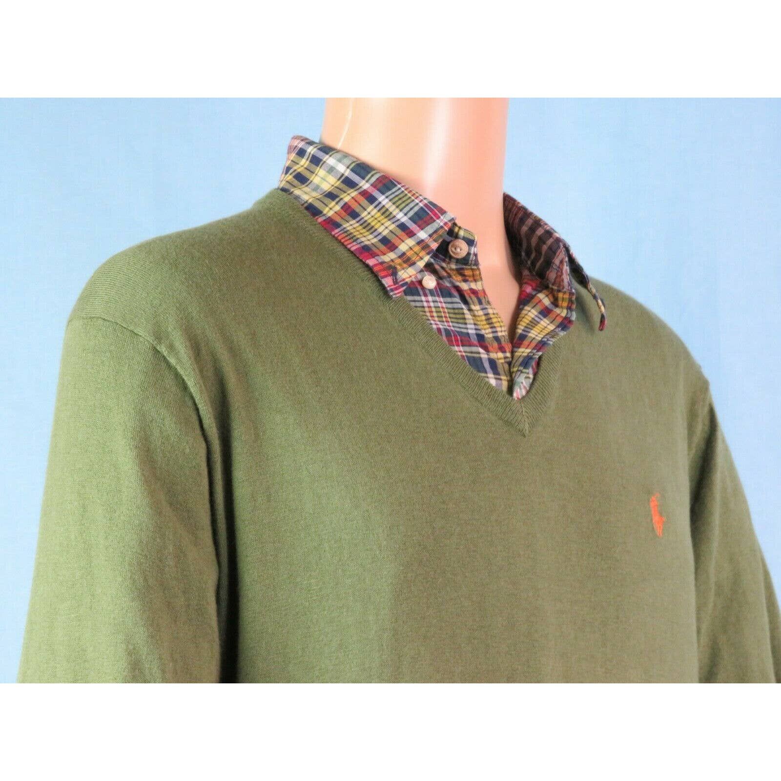 GREEN COTTON CASHMERE LONG SLEEVE V NECK PULLOVER XL