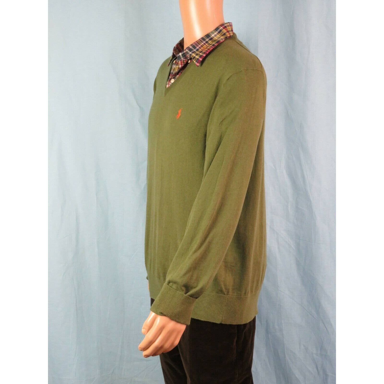 GREEN COTTON CASHMERE LONG SLEEVE V NECK PULLOVER XL
