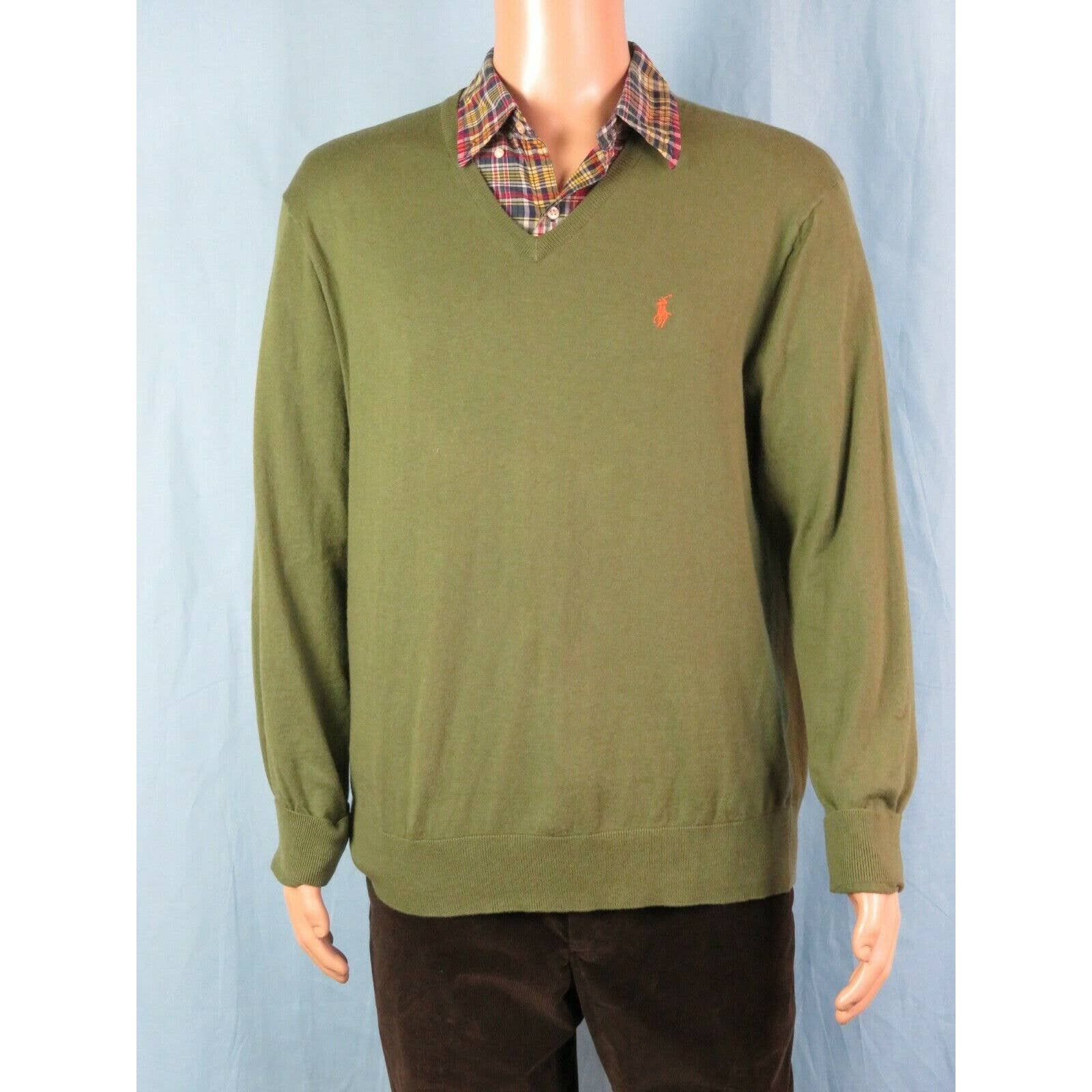 GREEN COTTON CASHMERE LONG SLEEVE V NECK PULLOVER XL