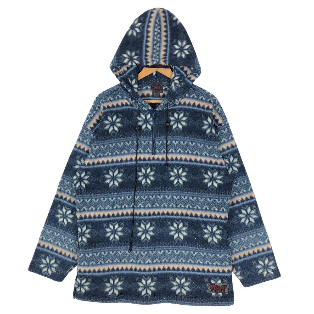 Vintage 90s Pract Fleece Hoodie Sweatshirt Navajo Pattern