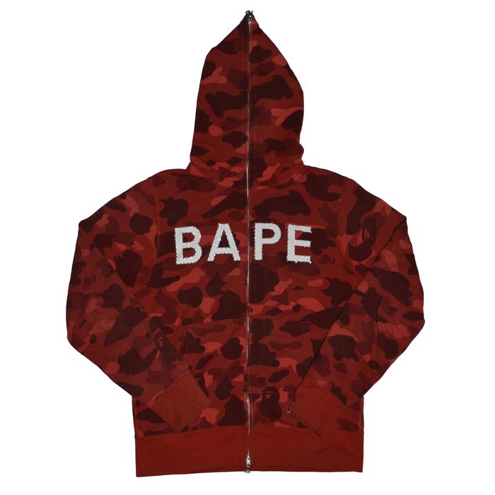 Bape red zip online up hoodie