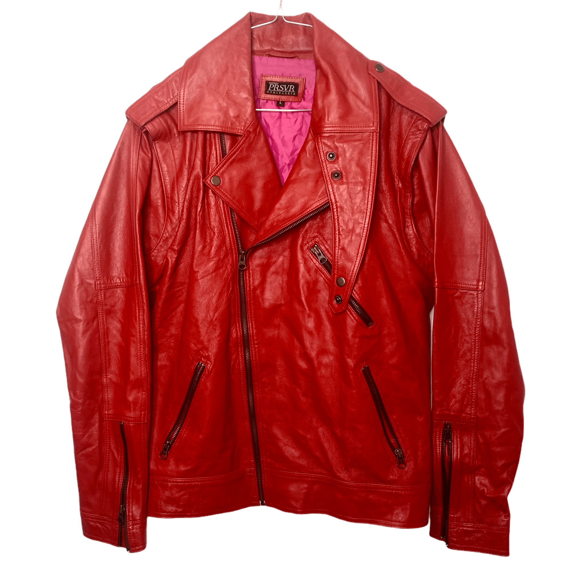 Vintage PRSVR Custom Genuine Red Leather Jacket Zip off Sleeves Size US L / EU 52-54 / 3 - 2 Thumbnail