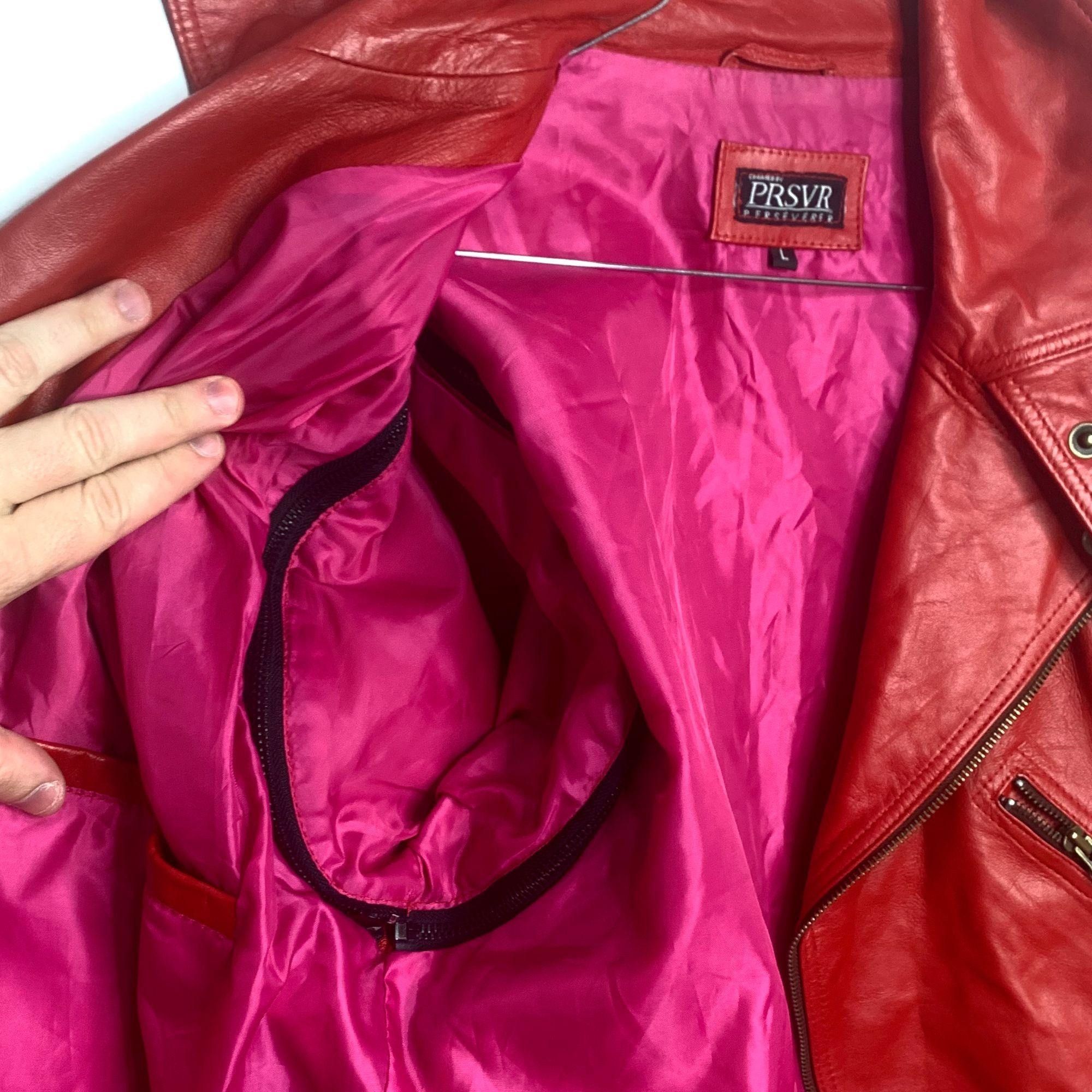 Vintage PRSVR Custom Genuine Red Leather Jacket Zip off Sleeves Size US L / EU 52-54 / 3 - 3 Thumbnail