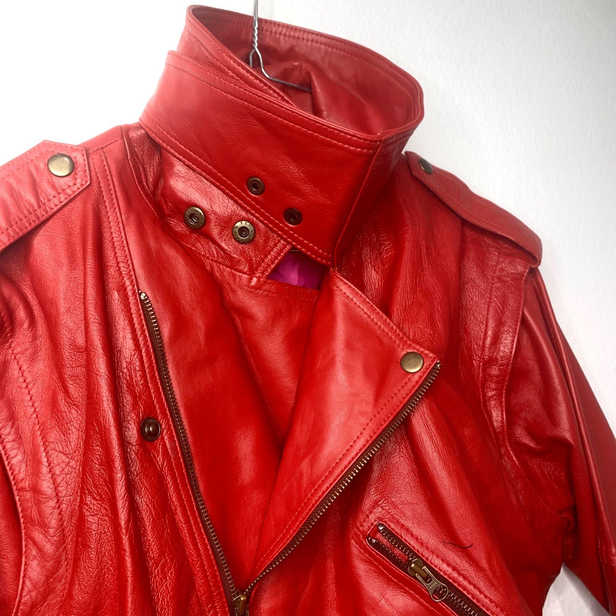 Vintage PRSVR Custom Genuine Red Leather Jacket Zip off Sleeves Size US L / EU 52-54 / 3 - 6 Thumbnail