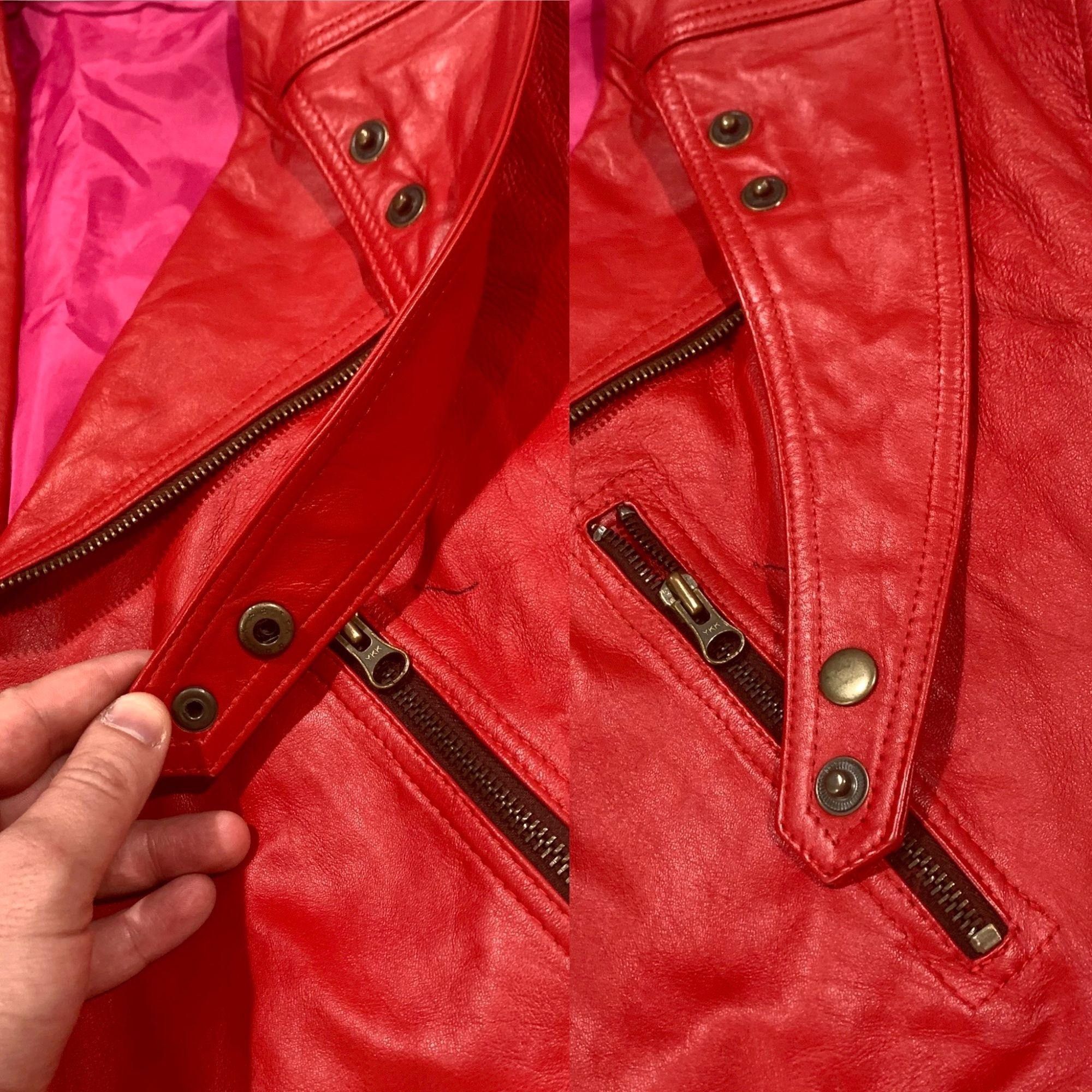 Vintage PRSVR Custom Genuine Red Leather Jacket Zip off Sleeves Size US L / EU 52-54 / 3 - 7 Thumbnail