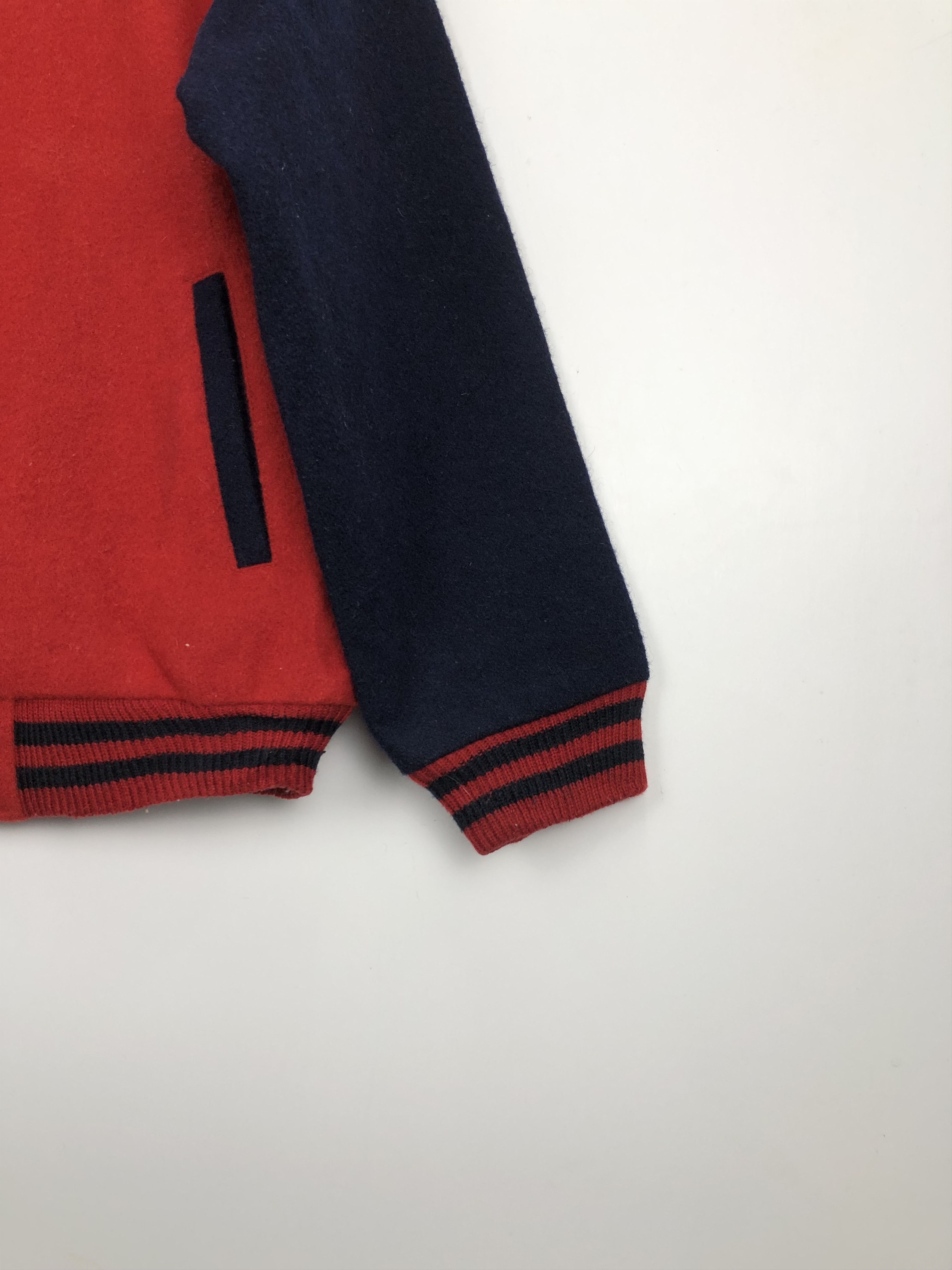 Japanese Brand Vintage 90s Bon Marlen Wool Varsity Jacket Red V0321 Size US L / EU 52-54 / 3 - 5 Thumbnail