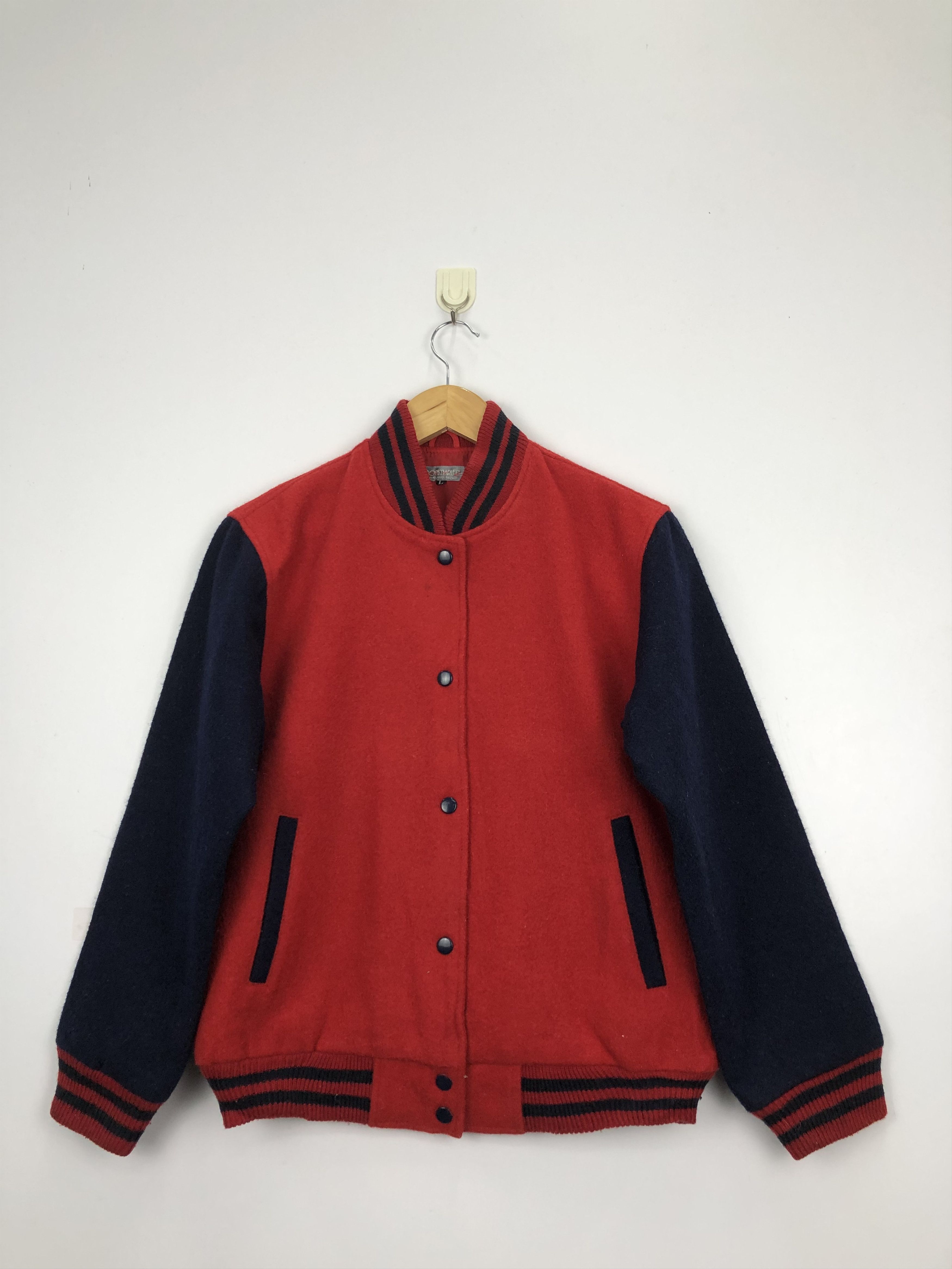 Japanese Brand Vintage 90s Bon Marlen Wool Varsity Jacket Red V0321 Size US L / EU 52-54 / 3 - 1 Thumbnail