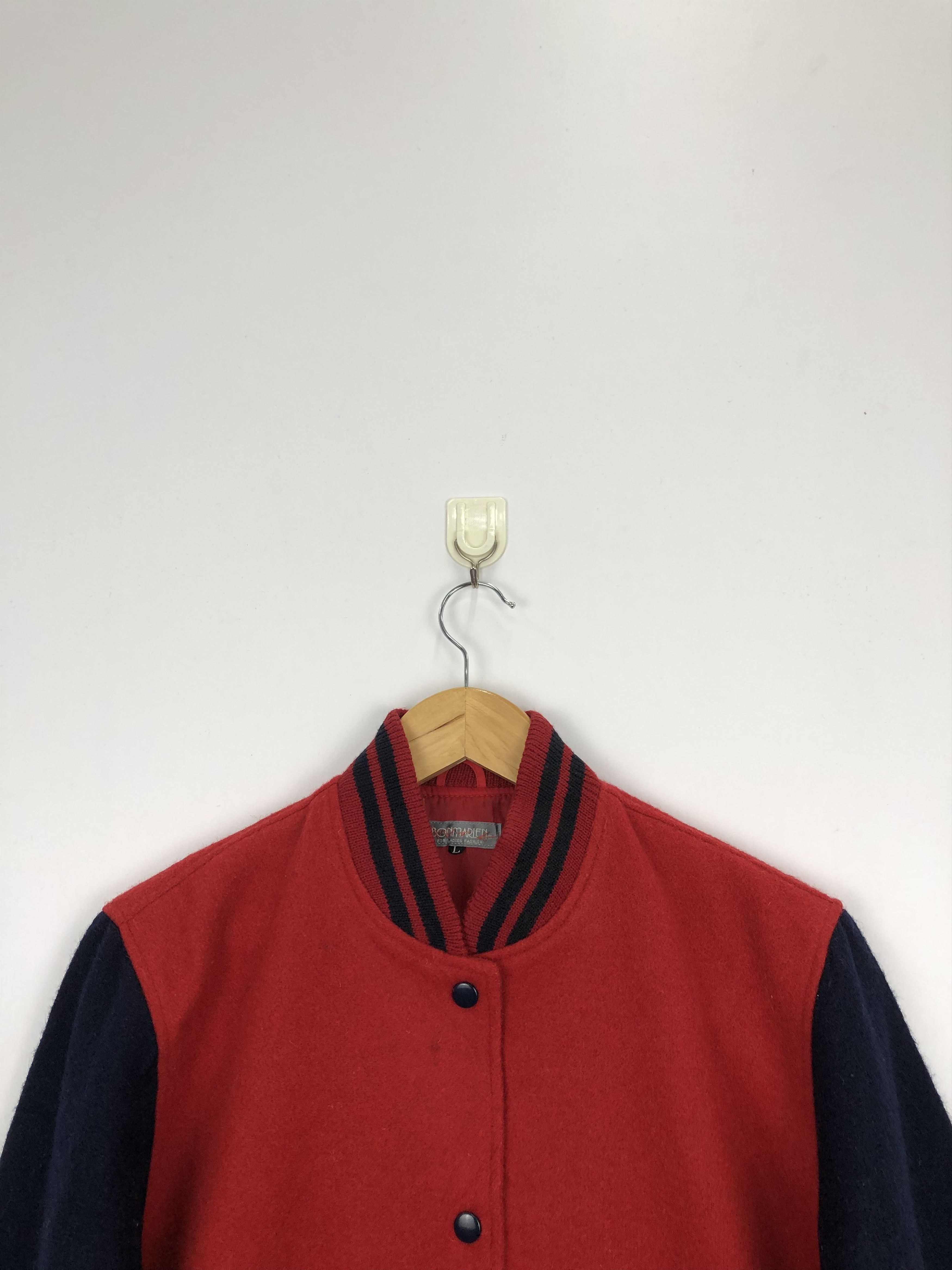 Japanese Brand Vintage 90s Bon Marlen Wool Varsity Jacket Red V0321 Size US L / EU 52-54 / 3 - 3 Thumbnail
