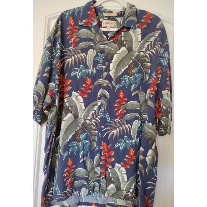 Campia Moda Campia Moda Rayon Men's Hawaiian Shirt Blue w/ Leaves XXL ...