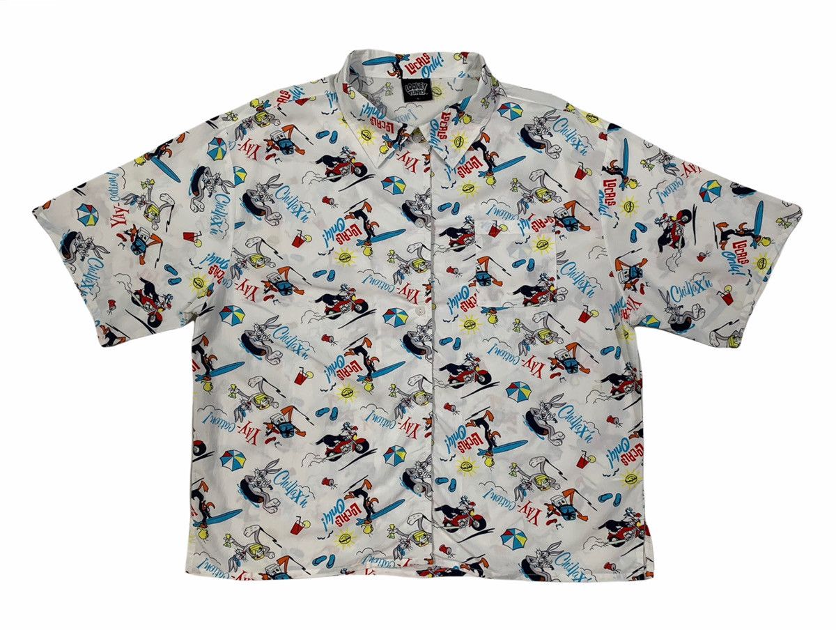 Warner Bros 🔥 Vintage Looney Tunes Graphic Hawaiian Camp collar Shirts Size US L / EU 52-54 / 3 - 1 Thumbnail