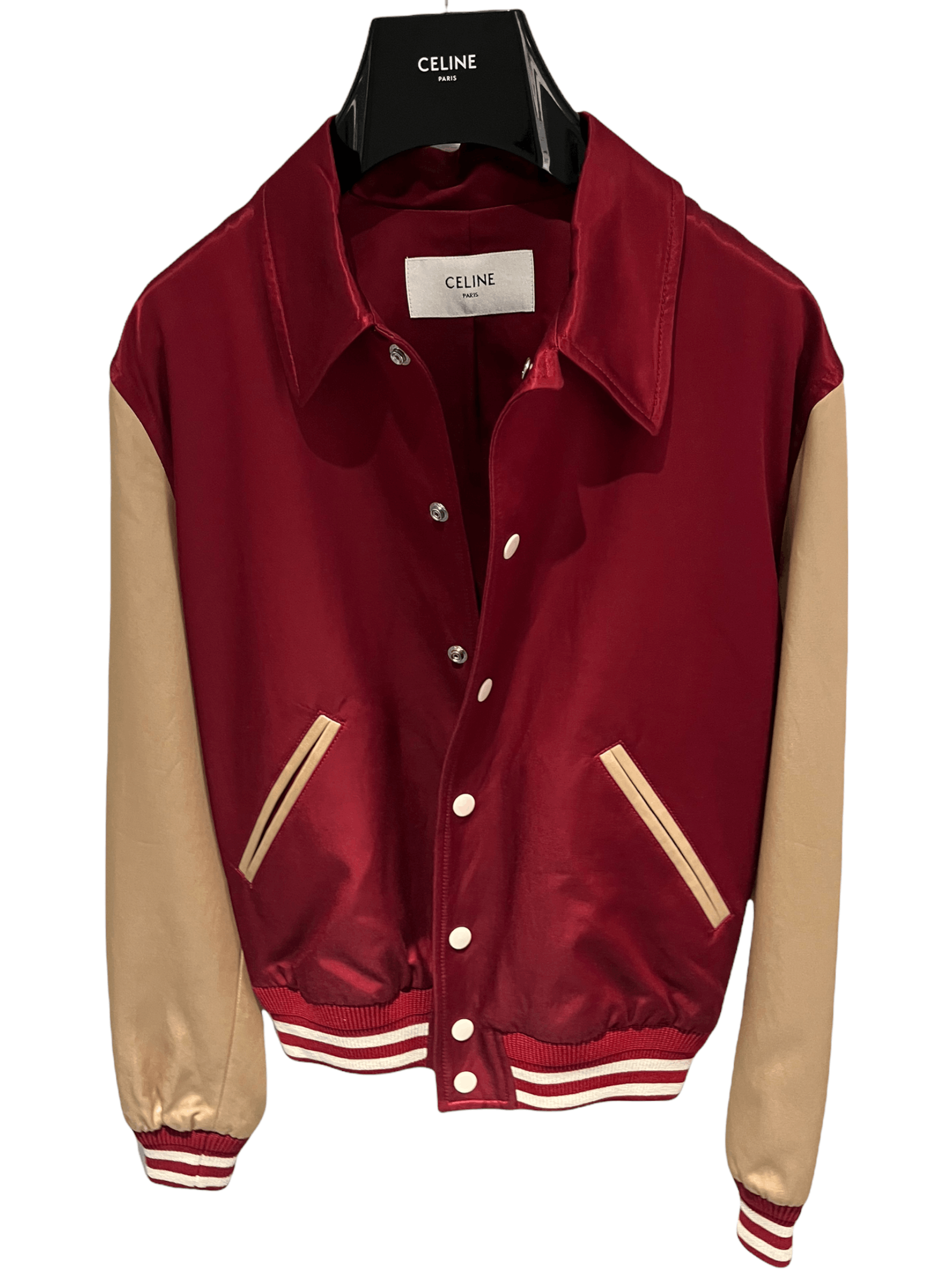 Celine Triomphe Satin Teddy Jacket Red ボンバージャケット CELINE Varsity Jacket | Teddy Red Jacket