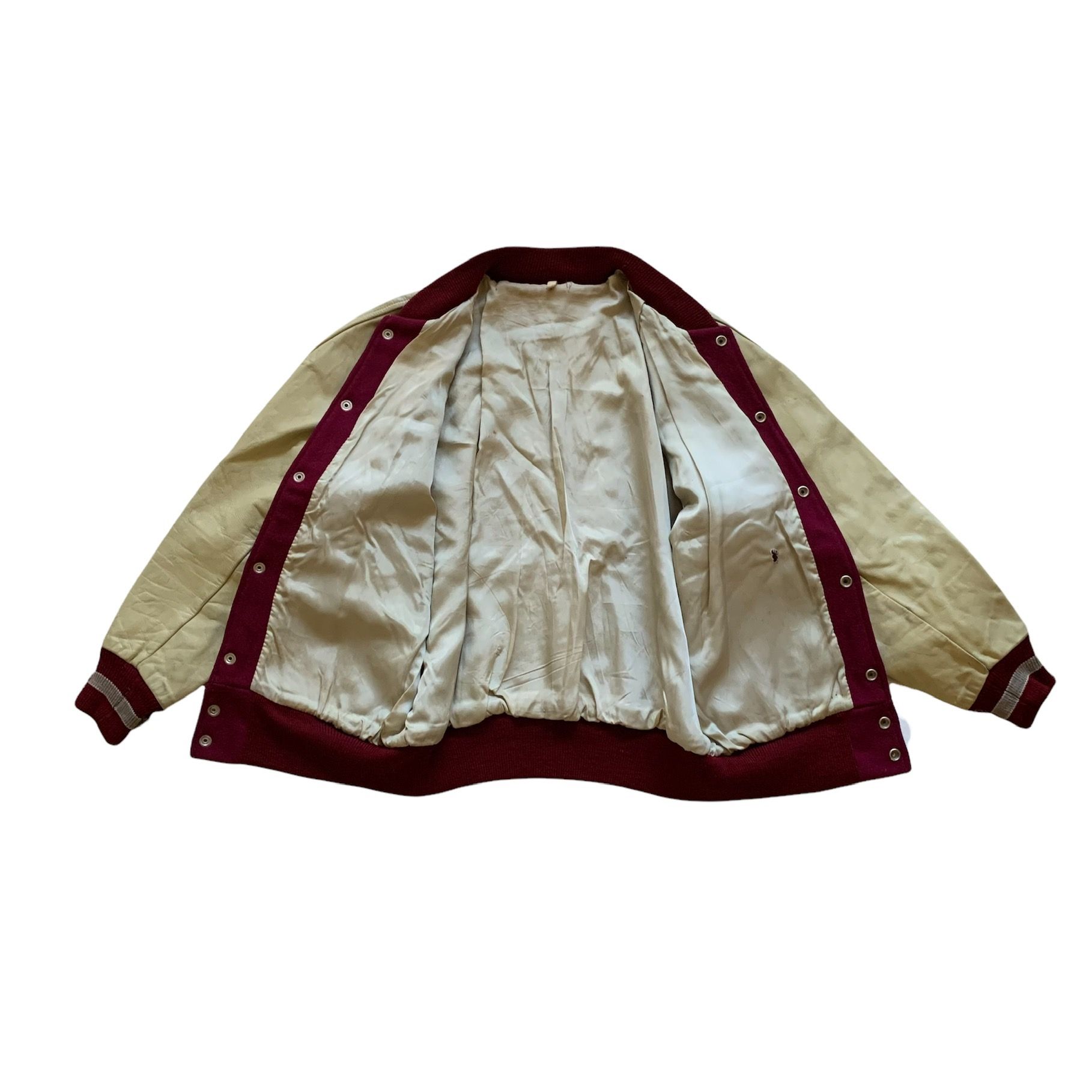 Vintage Vintage 60s IN Burgundy Wool Leather Varsity Jacket Medium Size US M / EU 48-50 / 2 - 4 Thumbnail