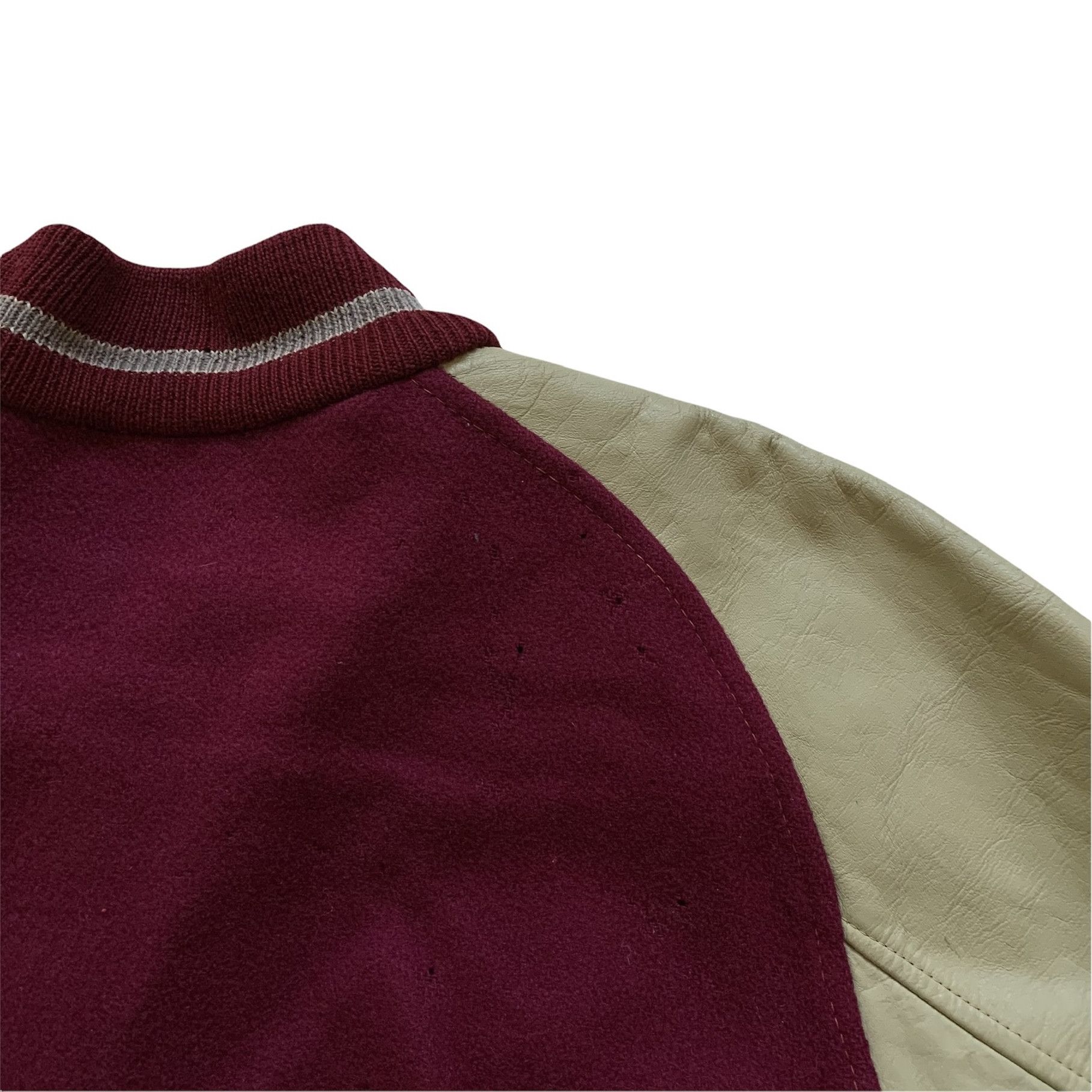 Vintage Vintage 60s IN Burgundy Wool Leather Varsity Jacket Medium Size US M / EU 48-50 / 2 - 6 Thumbnail