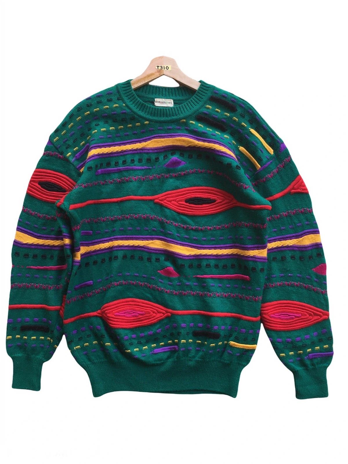 Aran Isles Knitwear × Other 📌Vintage ENRICODOMANI Pullover Stripe Pureknit Like Coogi Size US M / EU 48-50 / 2 - 1 Thumbnail