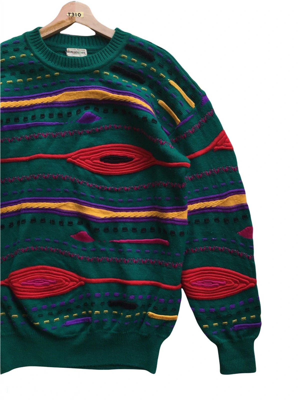 Aran Isles Knitwear × Other 📌Vintage ENRICODOMANI Pullover Stripe Pureknit Like Coogi Size US M / EU 48-50 / 2 - 2 Thumbnail