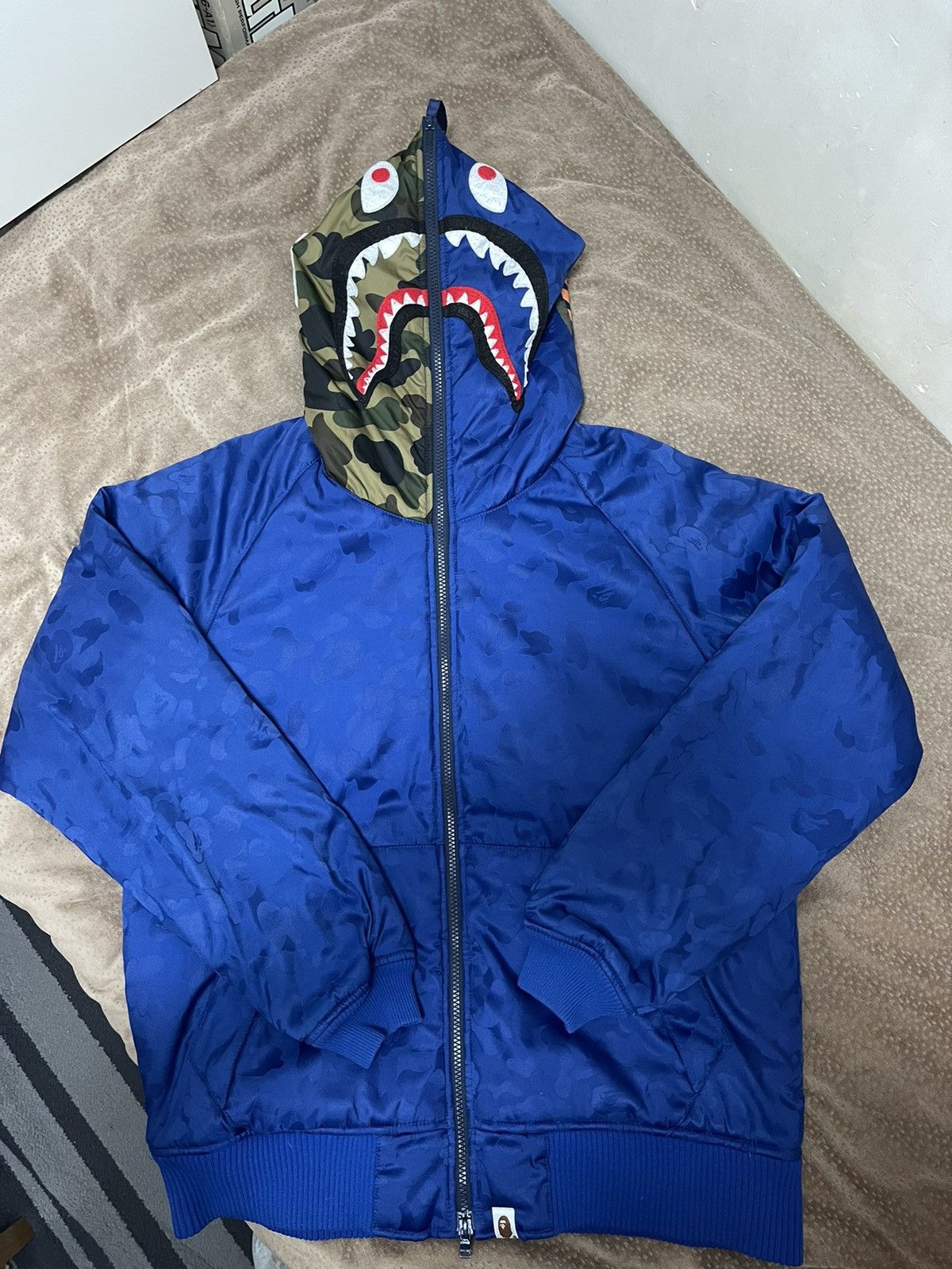 Bape Bape OG Green Camo/ Blue Camo Shark Full Zip Puffy Jacket | Grailed