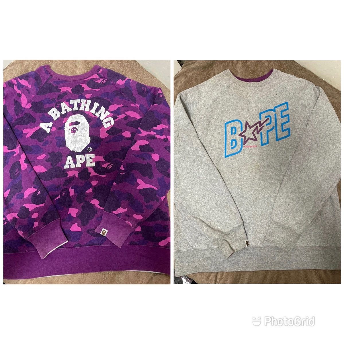 image of Bape x Nigo Color Camo Reversible Crewneck in Purple, Men's (Size Large)