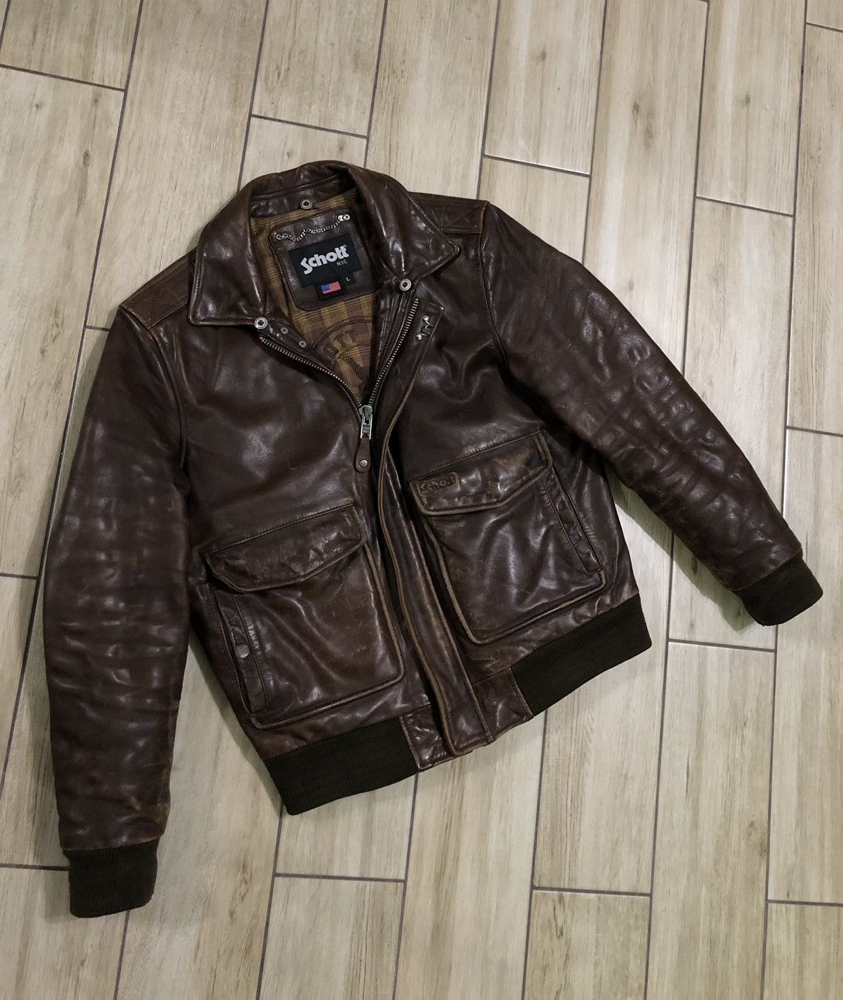 image of Nyc Leather Jacket Bomber in Brown, Men's (Size Large)