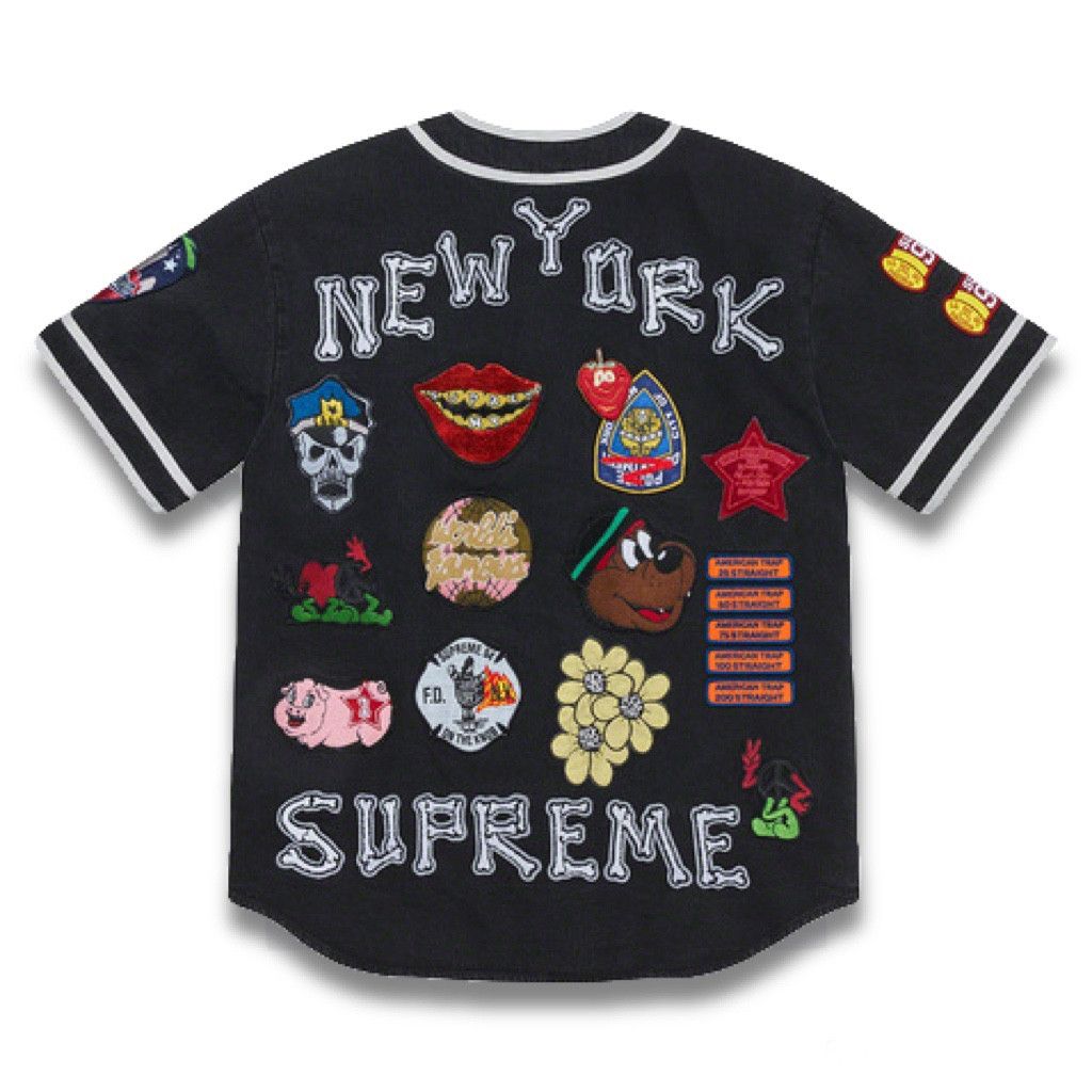 Supreme Patches Denim Baseball Jersey Jerseys