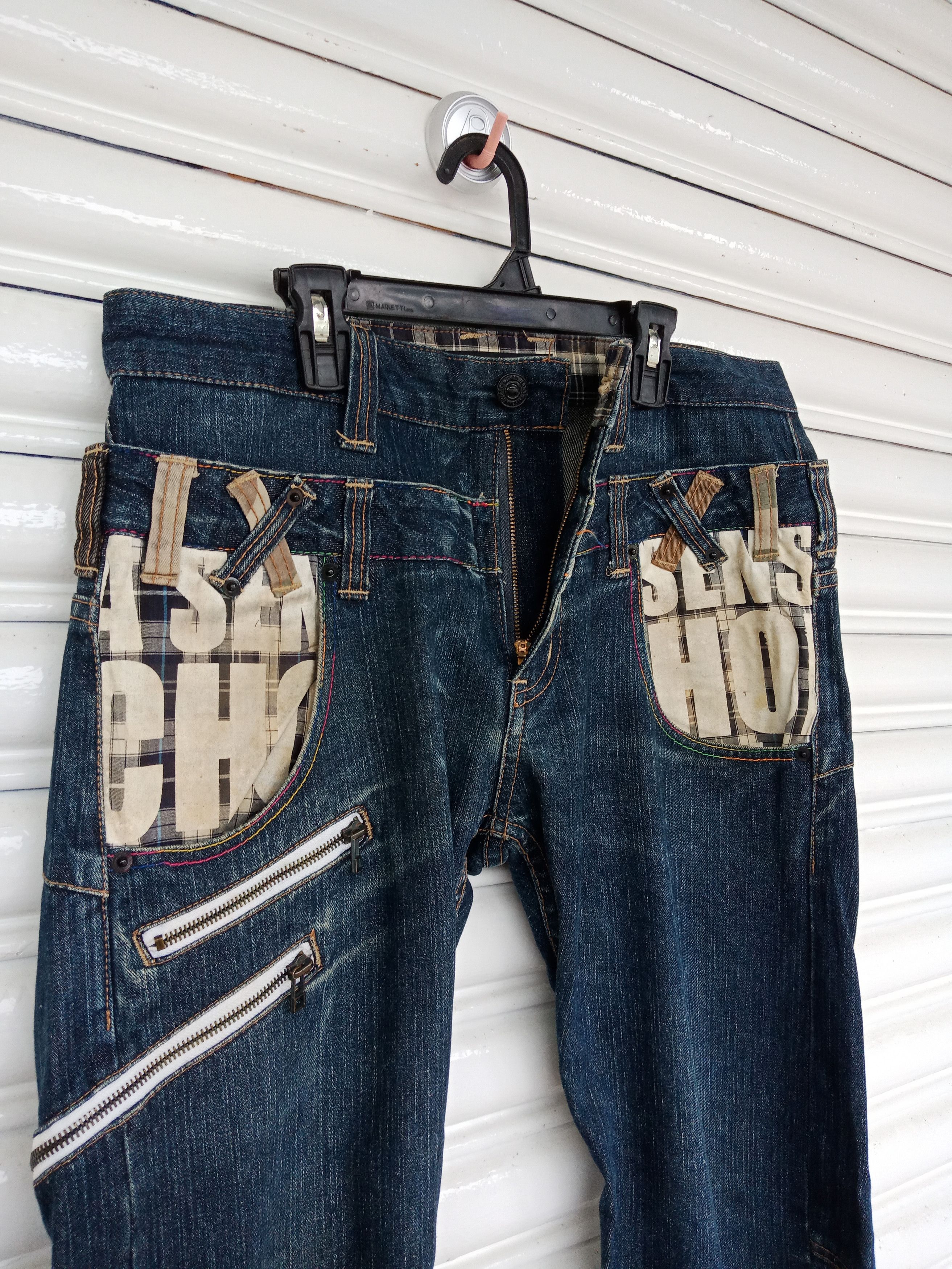 In The Attic Dominate Handcrafted Spellout Words Zippers Double Waist Size US 33 - 7 Thumbnail