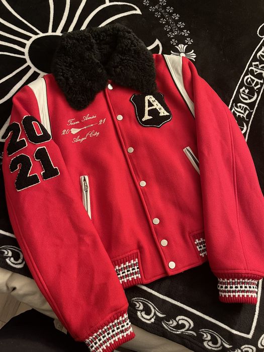 Amiri Amiri FW21 Red Bomber Jacket with Removable Fur Collar | Grailed