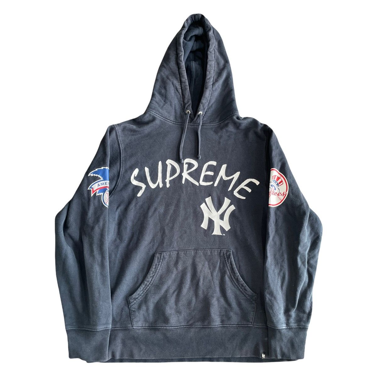 Supreme Supreme Yankees hooded sweatshirt Navy | Grailed