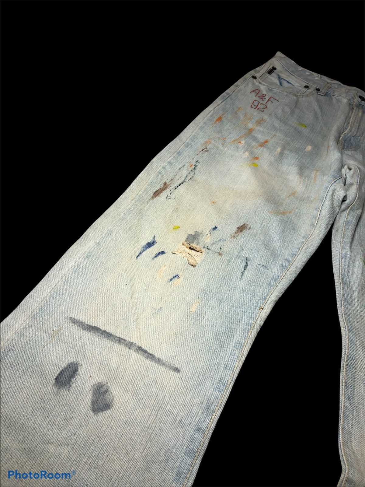 Abercrombie & Fitch WIDE LEG A&F PAINTED DISTRESSED DENIM Size US 30 / EU 46 - 5 Thumbnail