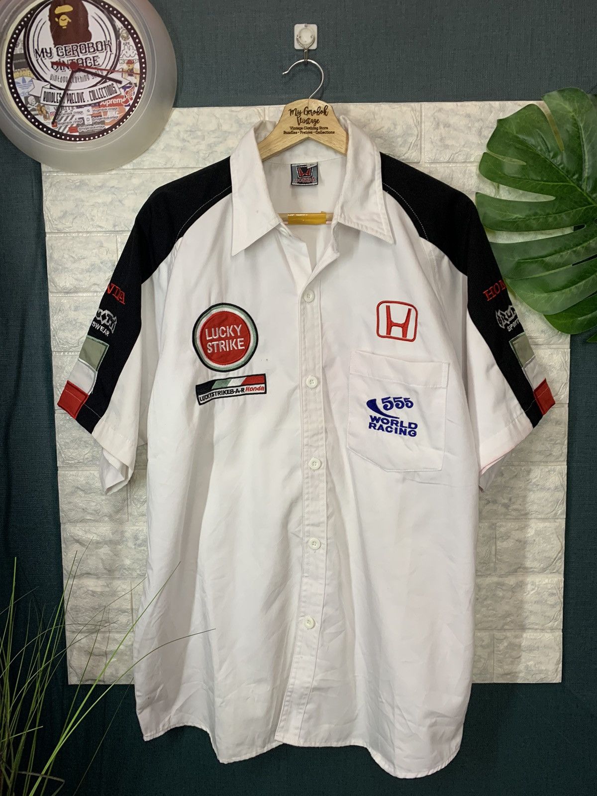 Honda × Racing × Vintage RARE!! Shirt Button Up HONDA LUCKY